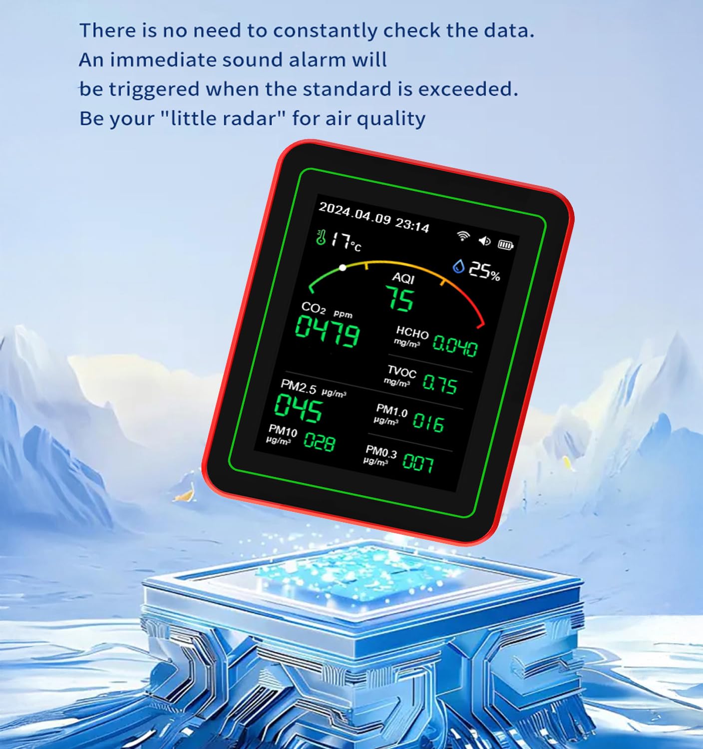 Monitor de calidad del aire Wi-Fi: Detector 15 en 1 que detecta PM, CO2, TVOC, HCHO, PM, AQI, temperatura y humedad. Monitor de CO2 con control remoto mediante aplicación