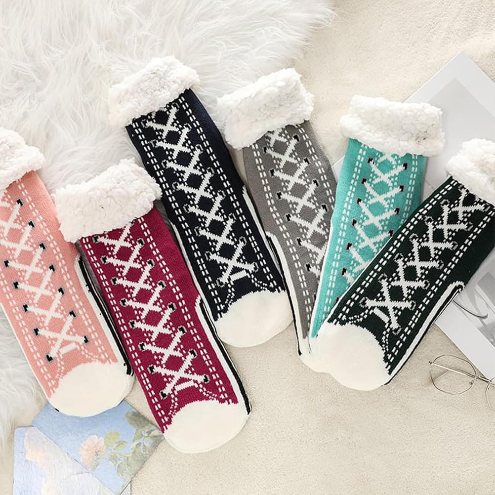 Ultra-Thick Cashmere Slipper Home Socks,Warmth Slipper Socks With Non Slip Shimmery Women (6Pairs)