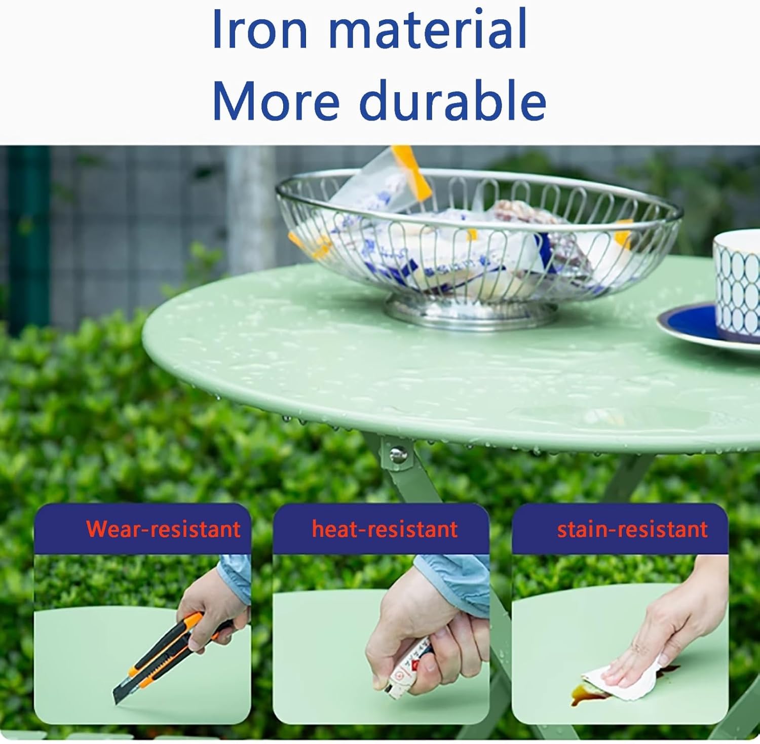 Steel Folding Bistro Table, Foldable Table, Outdoor Bistro Table, for Patio, Balcony and Poolside(Milk)