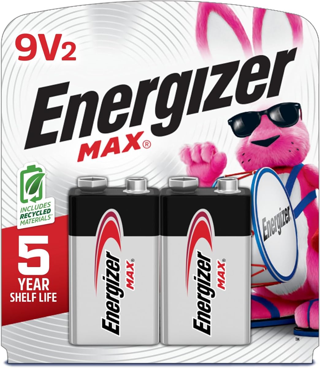 Energizer MAX 9V Batteries (2 Pack), 9 Volt Alkaline Batteries - Packaging May Vary