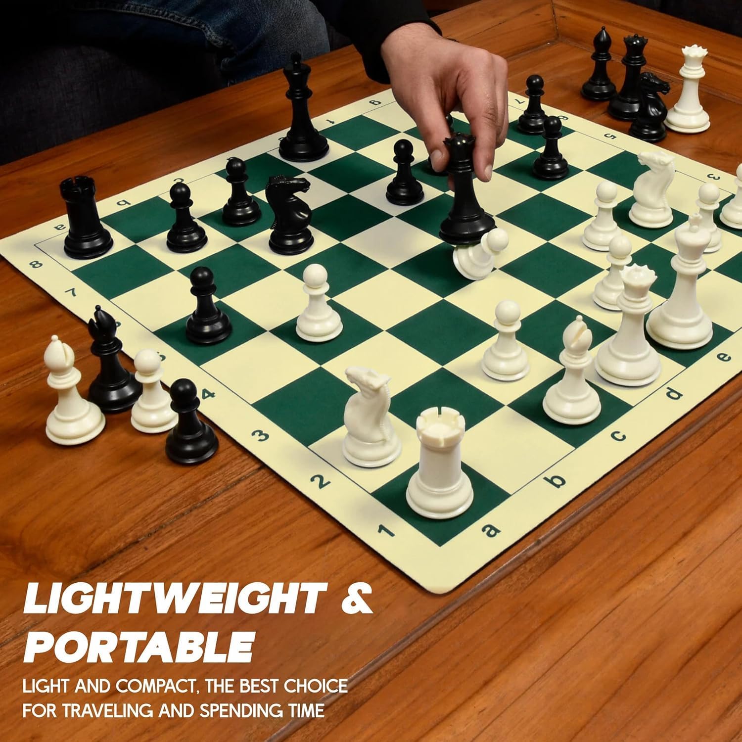 Chess Tournament Large Portable Chess Set 50 cm × 50 cm with Big Plastic Pieces, Non-Slip Weighted Pieces, Roll-Up Board and Carry Tube for Travel, School and Home