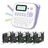 EazeID Label Maker with 5PK White Tapes Waterproof, Purple Desktop Label Maker for Teachers Kids Classroom Gifts, Portable Labeler with Multiple Symbols &Fonts for Home Office School Use, D210S