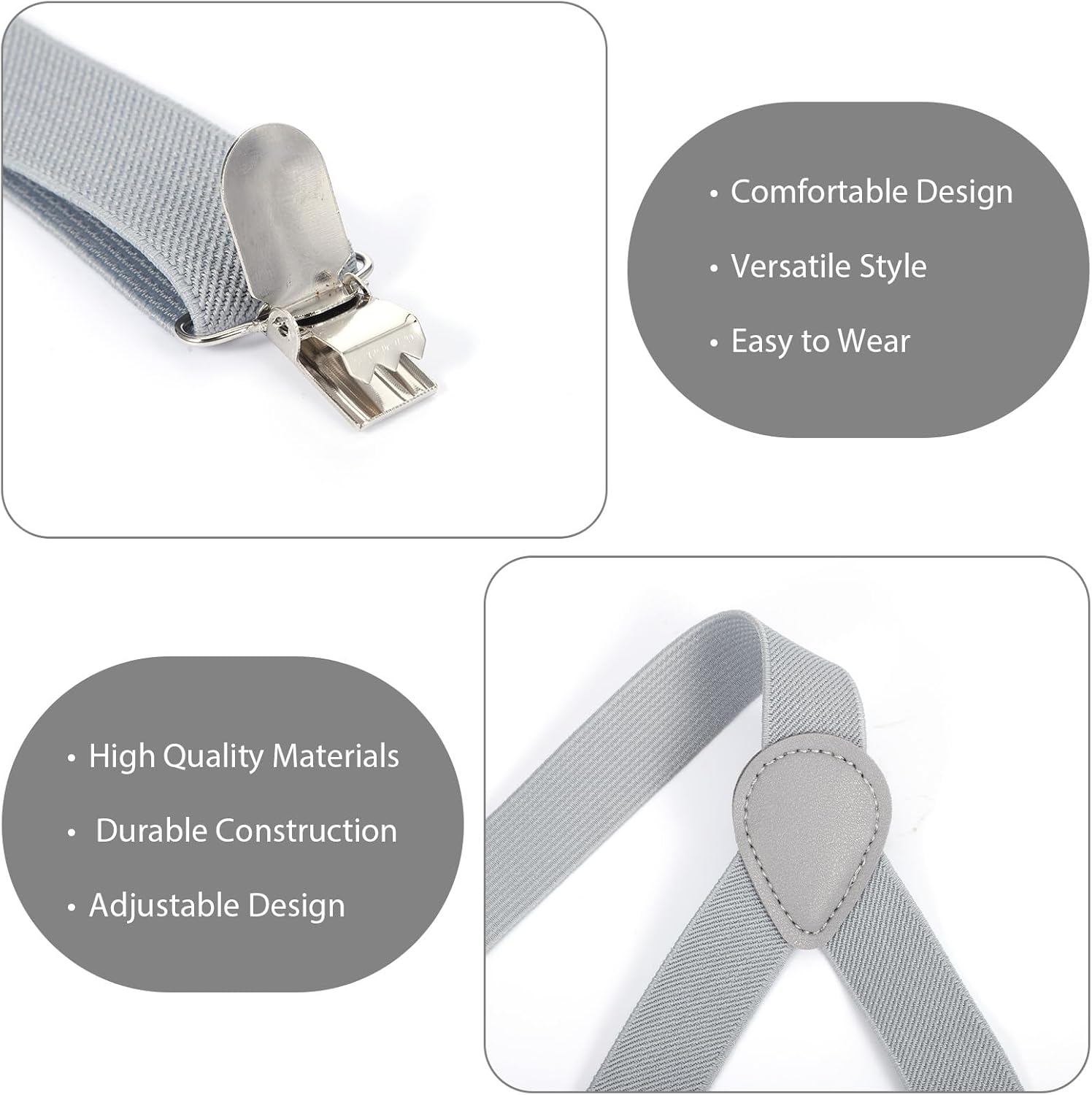 1 Inch Grey Suspenders for Men Y Shape Suspender Set with 3 Strong Clips Adjustable Braces, Y Shape with Strong Clips Adjustable Elastic Solid Color 1 Inch Wide YShape Costume Suspenders, Grey - Image 7