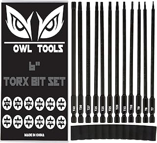 6" Long Torx Bit Set (12 Pack of Drill Bits with Case) Security Tamper Proof Star Design in T7, T8, T9, T10, T15, T20, T25 x 3, T27, T30, and T40