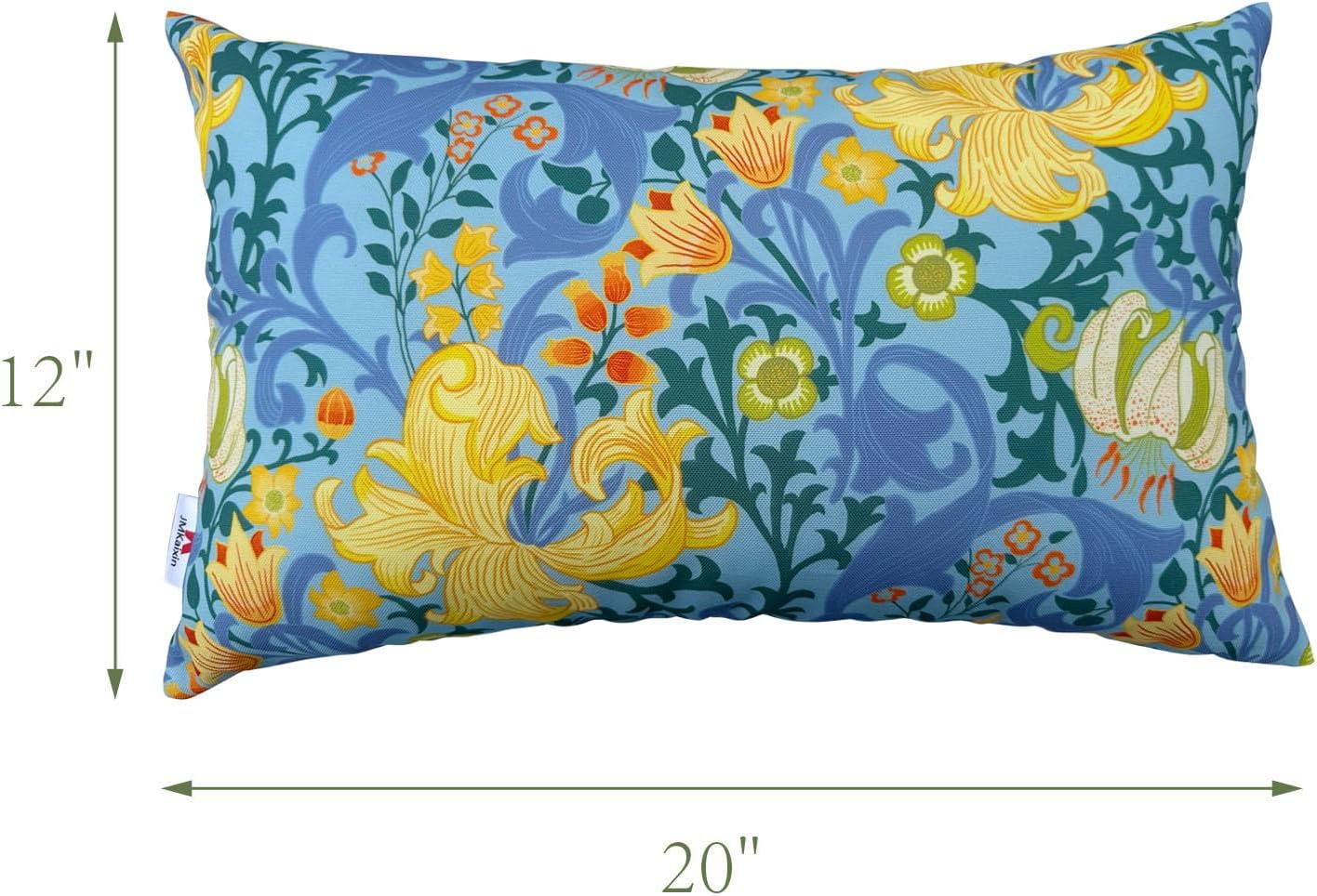 Pack of 2 Patio Lumbar Pillows, 12"x20" Fade Resistant Outdoor Waterproof Lumbar Pillow with Inners, Decorative Garden Lumbar Cushions for Home Patio Terrace Sofa Use