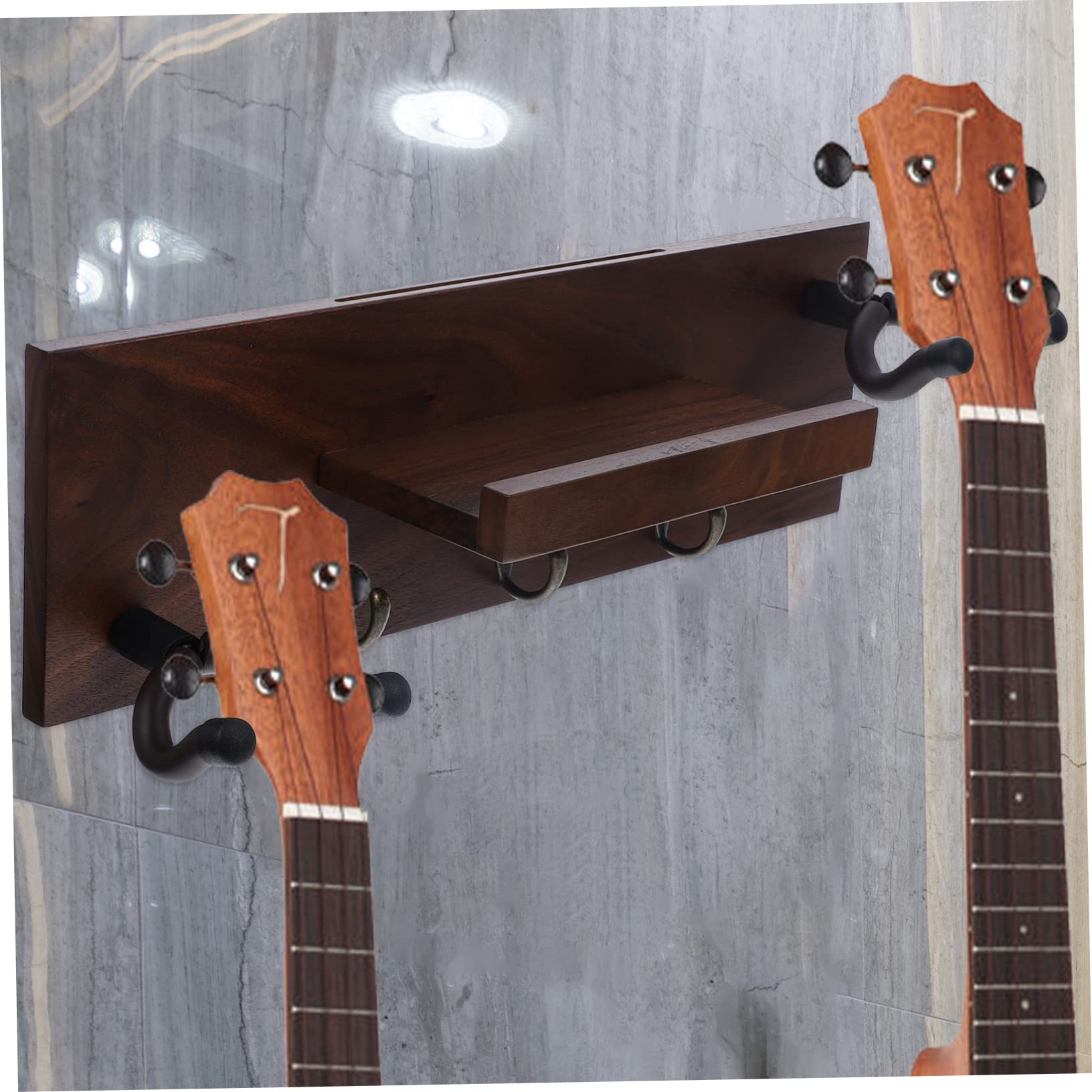 UKCOCO Soporte de Pared para Ukeleles y Violines Rack Colgador Multifuncional Nogal para Almacenar Instrumentos de Cuerda de Forma Segura y Estable