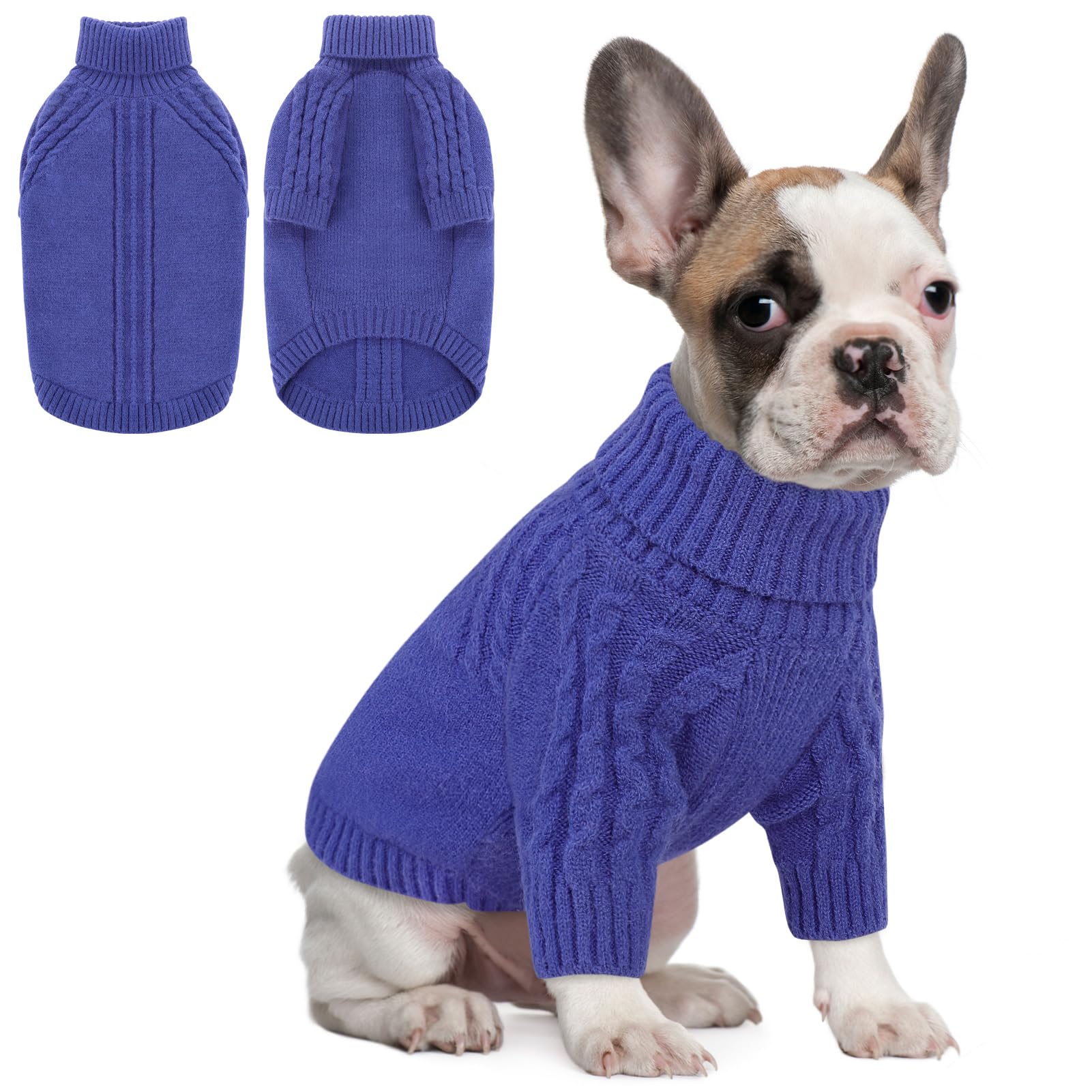Queenmore XS Dog Jumper, Soft & Warm Knitted Chihuahua Clothes for Puppies & Cats, Fits Chihuahua, Teacup Dogs (Blue, XS) โ image 1