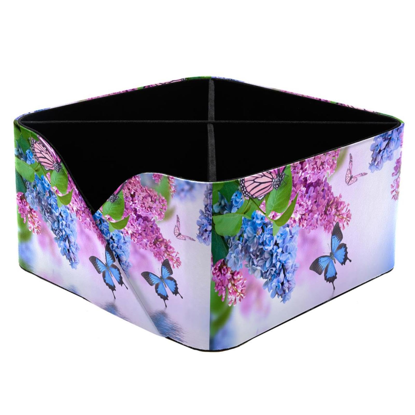 KengjuTesu Lilac and Butterfly Desktop Organizer Pen Holder, Rectangular Pencil Cup for Office, Study and Makeup Stations