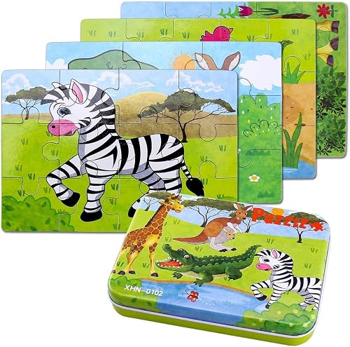 BBLIKE Rompecabezas de Madera Animales, 5 Puzzles Infantil Puzzle 3-5 años | Cada con 4, 6, 8, 9, 12 Piezas de Rompecabezas de Dificultad Progresiva, Cajas, Bordes redondeados, Entrenamiento Atención