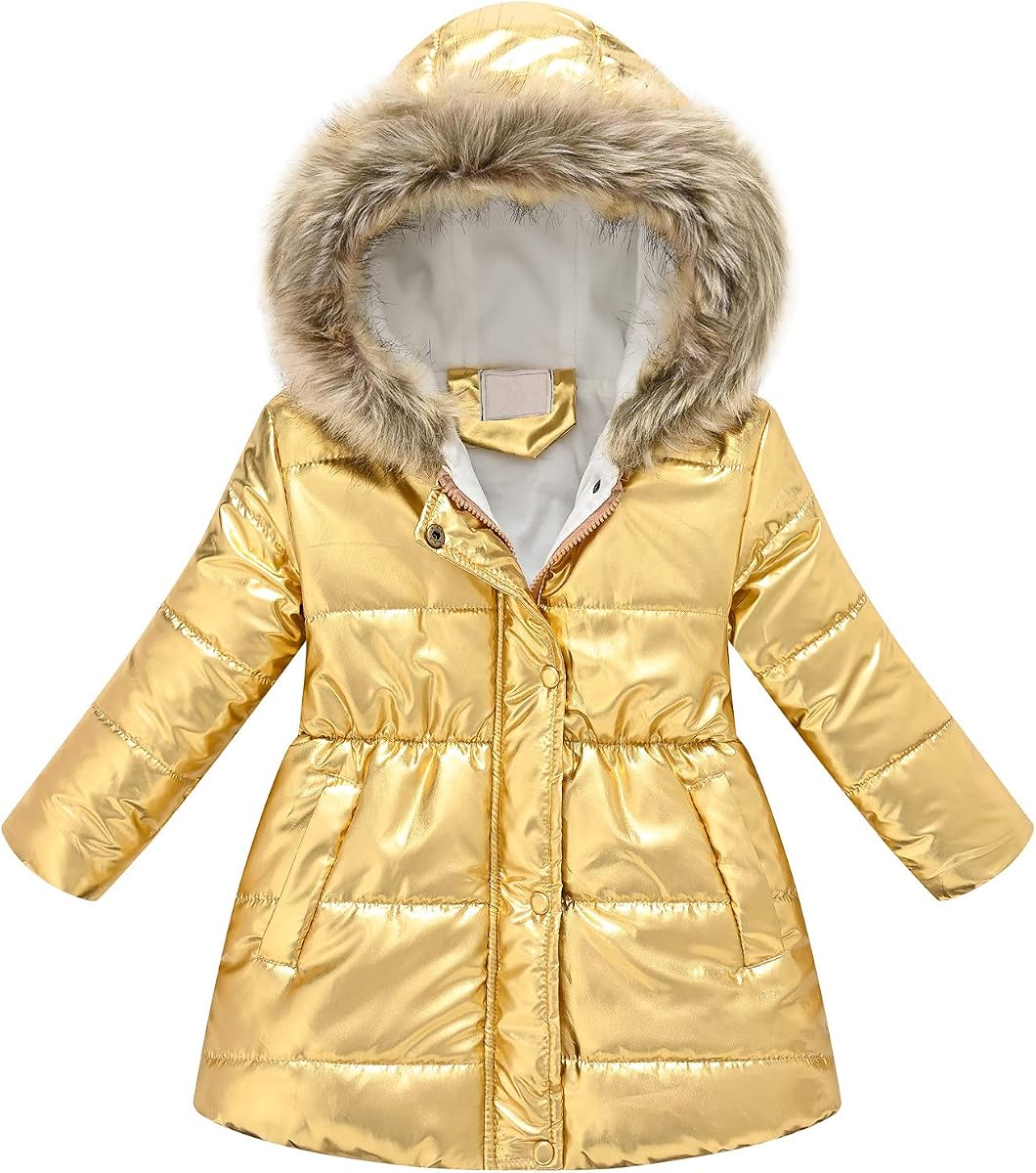 Girls' Long Winter Coats Warm Parka Lined Puffer Jacket Thicken Fleece Hooded Coat with Fur Collar for