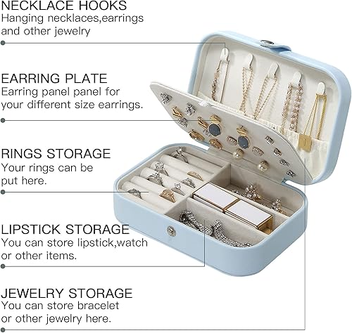 Miniatura 3 de CASEGRACE Joyero para mujer, organizador de joyas de viaje, doble capa, para collares, aretes, anillos, joyero, estuche