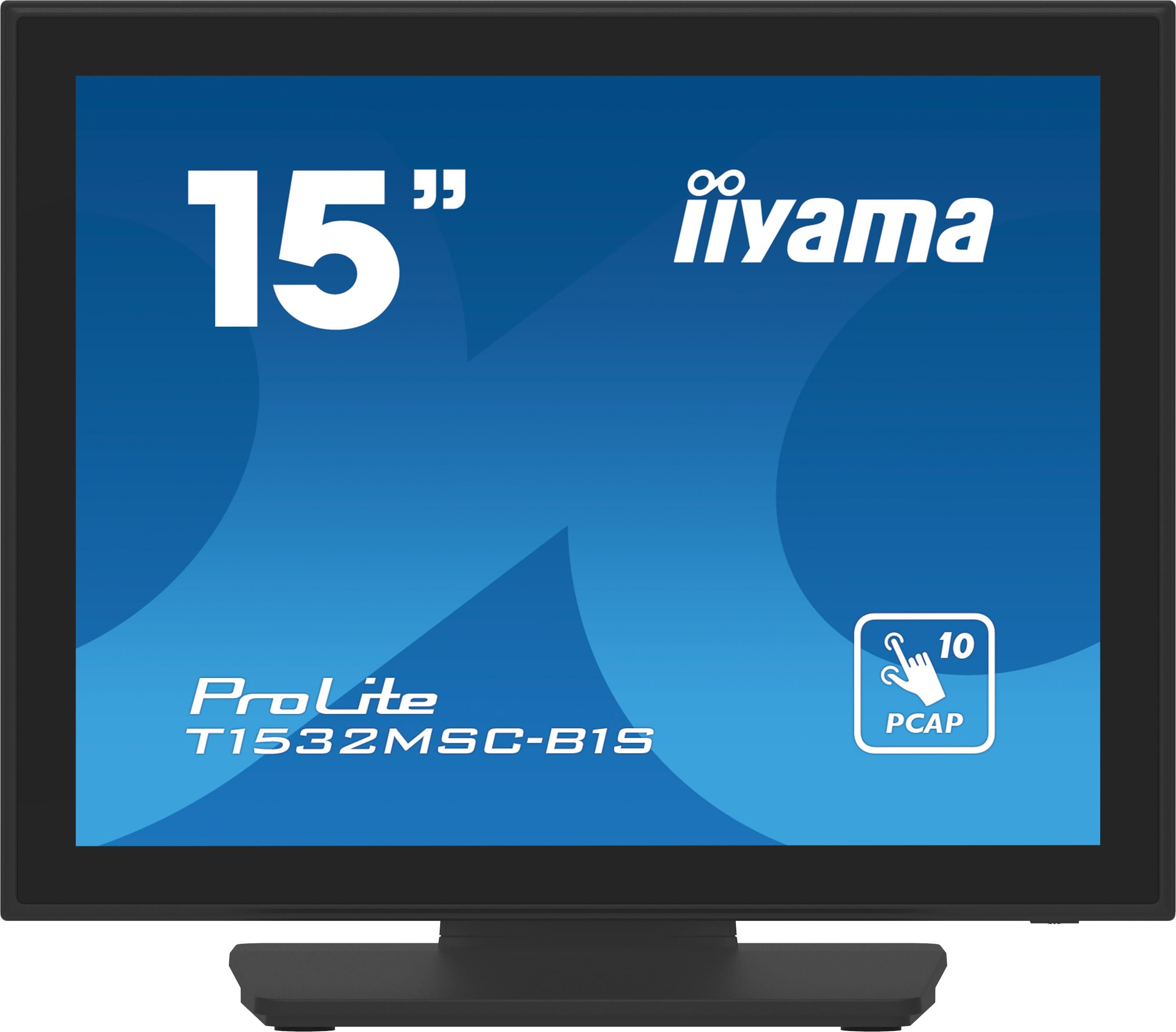 iiyama Prolite T1532MSC-B1S 38cm 15" LED-Monitor XGA 10 Punkt Multitouch kapazitiv VGA HDMI DP IP54 Front schwarz