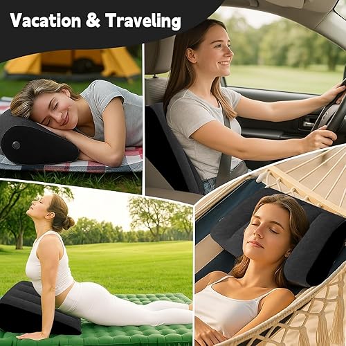 Miniatura 2 de Prosixtoy Almohada de cuña portátil para dormir, cojín inflable con posicionadores corporales, almohada ligera de cuña para dolor de espalda,