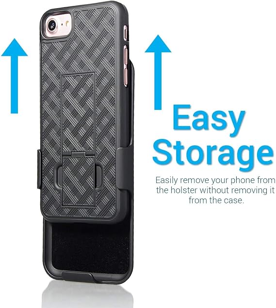 iPhone 7 Case, Aduro Combo Shell & Holster - Super Slim Shell with Built-in Kickstand, Swivel Belt Clip Holster for Apple iPhone 7 (Black)