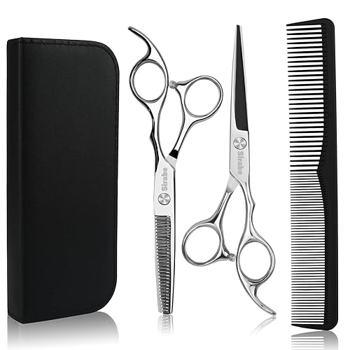 Juego de tijeras de corte de pelo, tijeras de corte de pelo profesionales de 6.5 pulgadas, corte de barba, modelado con peine y funda, juego de