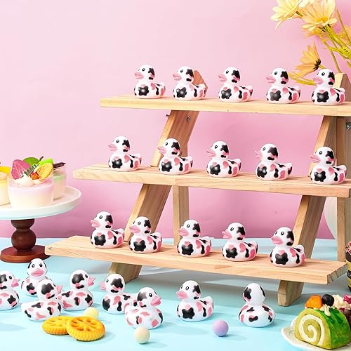 Miniatura 4 de Poen 24 piezas de patos de vaca, mini pato de goma de vaca a granel, pato de goma divertido estampado de vaca, pato para bebé, juguete de baño con