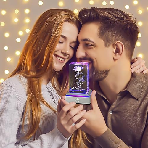 Miniatura 6 de hochance - Lámpara de decoración Musicrose, luz nocturna multicolor de cristal 3D, ideas de regalos para Navidad para novia, esposa, madre, pareja,