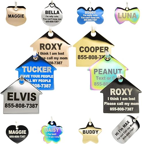 Etiquetas de perro grabadas personalizadas, de acero inoxidable, grabadas, etiquetas de identificación de perro y gato, parte delantera y trasera,