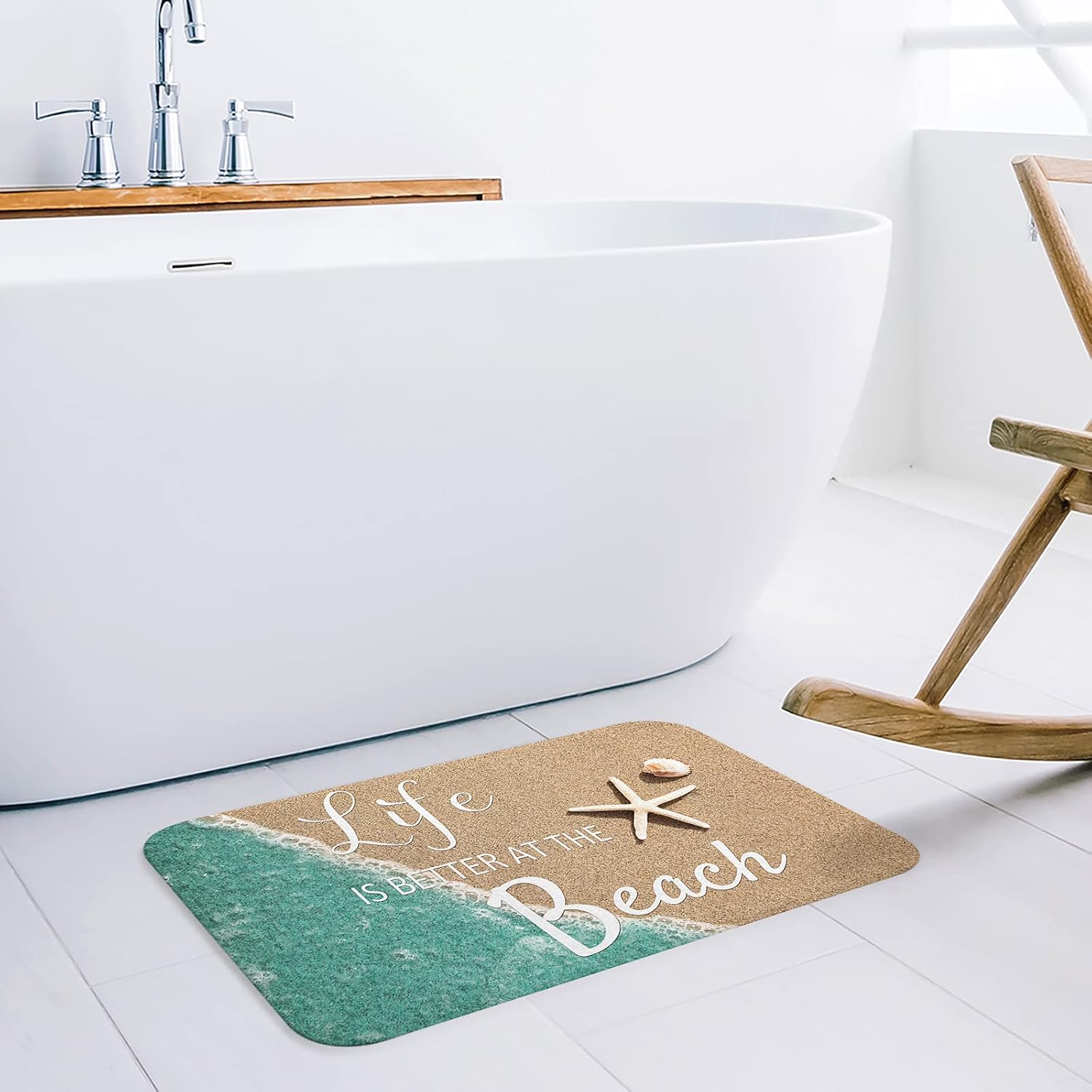Life is Better at The Beach Door Mat Coastal Beach Welcome Mat for Front Door Outdoor Entry, Nautical Doormat Indoor Non Slip Entrance Floor Area Rugs for Home,Kitchen,Bathroom,Porch,Beach House Decor