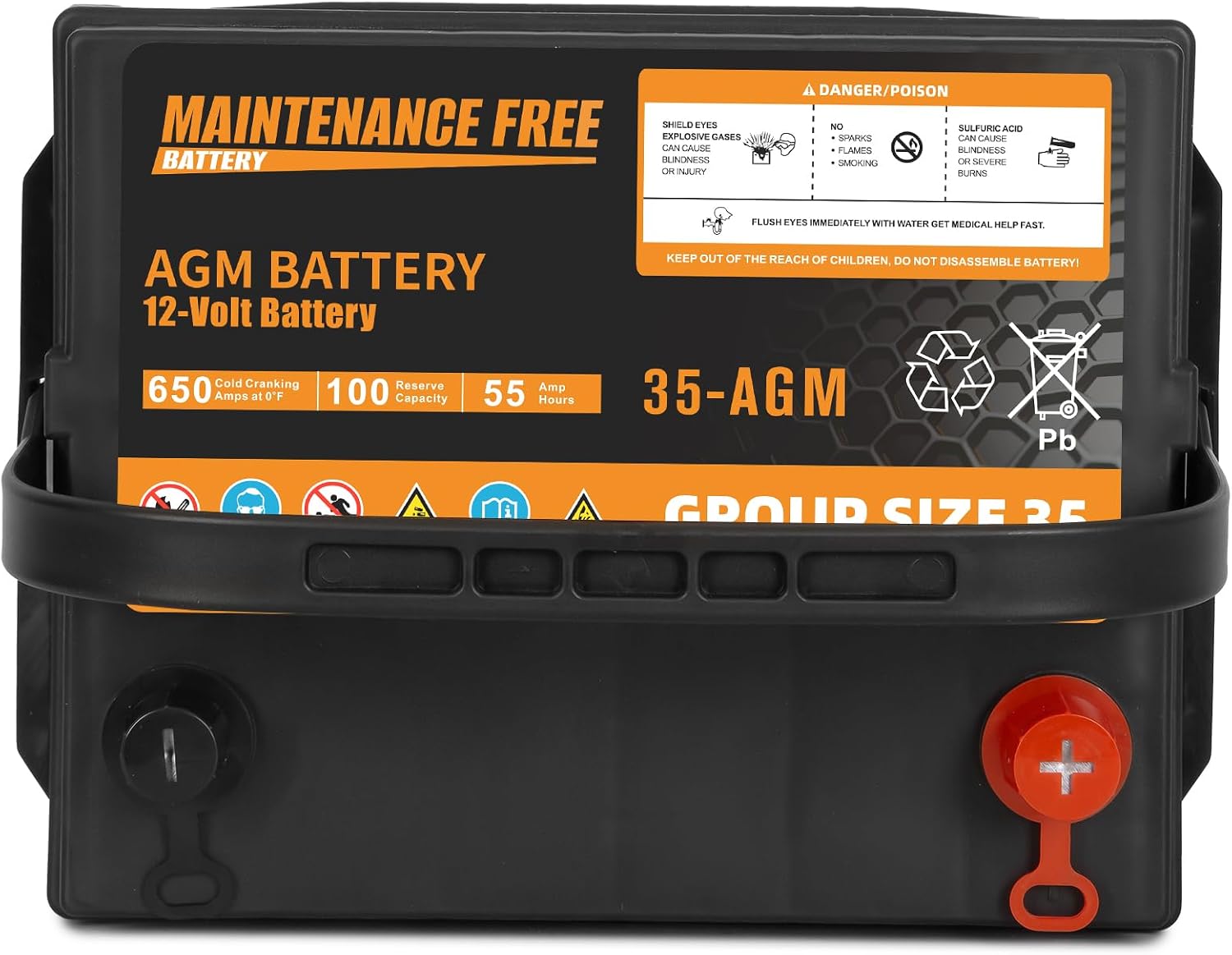 Autocessking Group Size 35 Start and Stop AGM Automotive Battery, 12V 55Ah, 650 CCA, 100 RC Rechargeable Car Battery