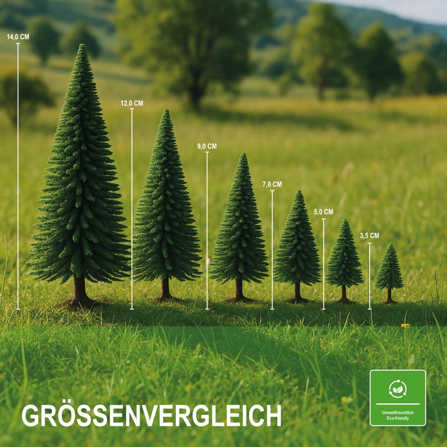 modellnatur Modellbäume | 30 Miniatur-Tannen (4–14 cm) | Mischwald für H0, TT, N, Z – Perfekt für Deko, Diorama, Modelleisenbahn & Landschaftsbau | 3095232 - 5