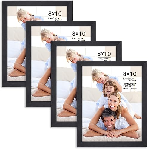 Langdon House Juego de portarretratos de 8 x 10 pulgadas (negro, 4 unidades), elegante y clásico, fabulosos marcos negros de 8 x 10 pulgadas,