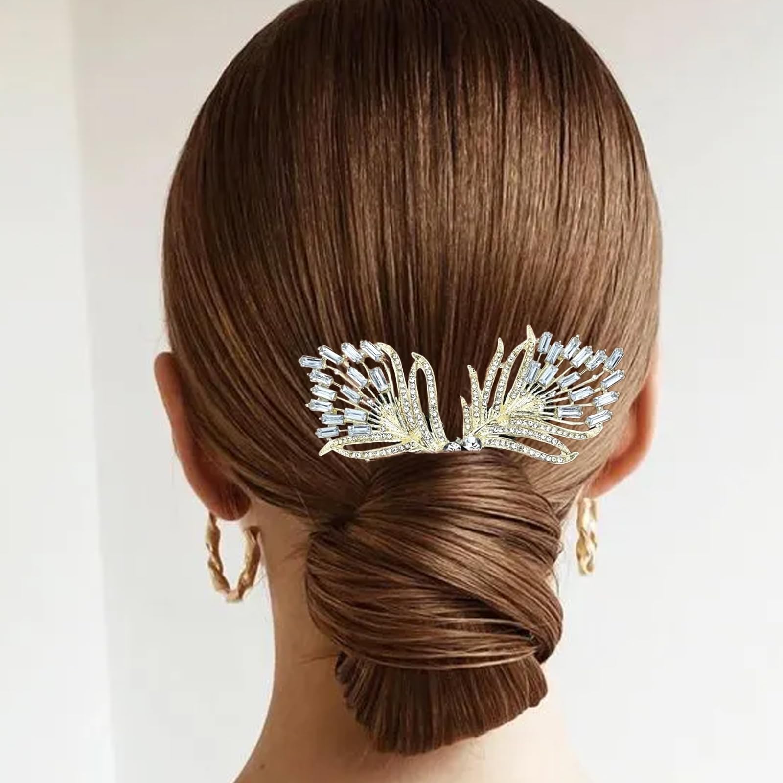 2 Accessori per capelli blu e oro per donne e ragazze,Creatore di Chignon con Strass per Chignon,Creatore Francesi Torsione del Chignon Capelli,Fermaglio per capelli con fiore con strass
