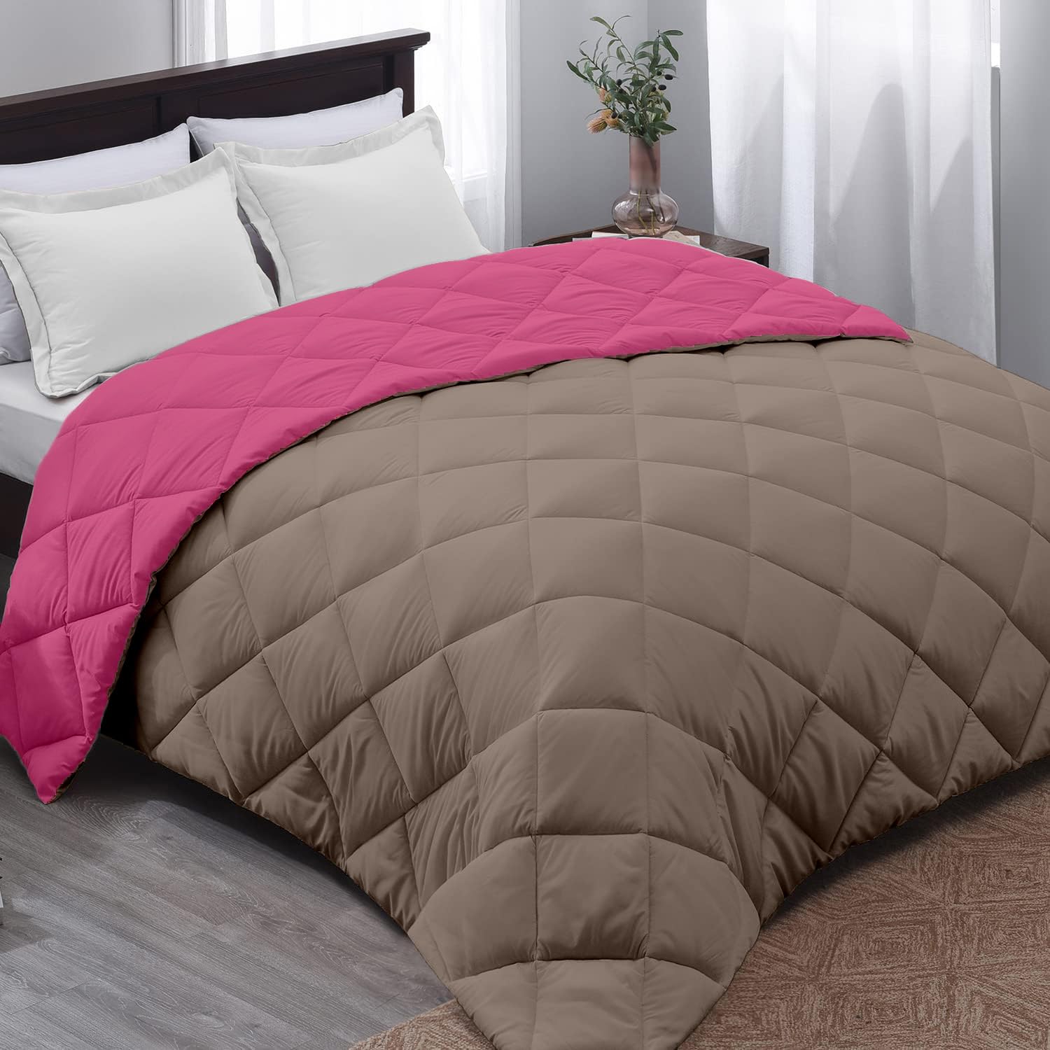 AYKA Reversible Comforter 220 GSM Microfiber Reversible AC Comforter/Blanket for Winter/Quilt/Duvets for Queen Size Single Bed Comforter (60 * 90, Pink & Taupe)| TC - 220 discount deal