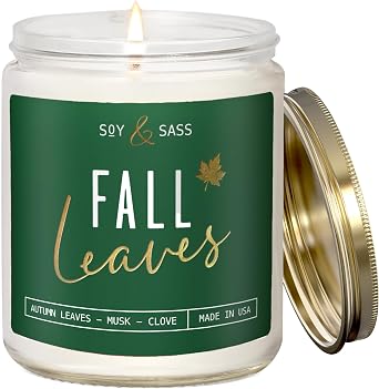 Fall Candles - Fall Leaves Fall Candle w/Autumn Leaves, Clove & Musk I Infused with Essential Oils I Autumn Scented Candles I Cozy Cute Autmn Decor Gifts I 9oz Jar I 50Hr Burn I Made in USA
