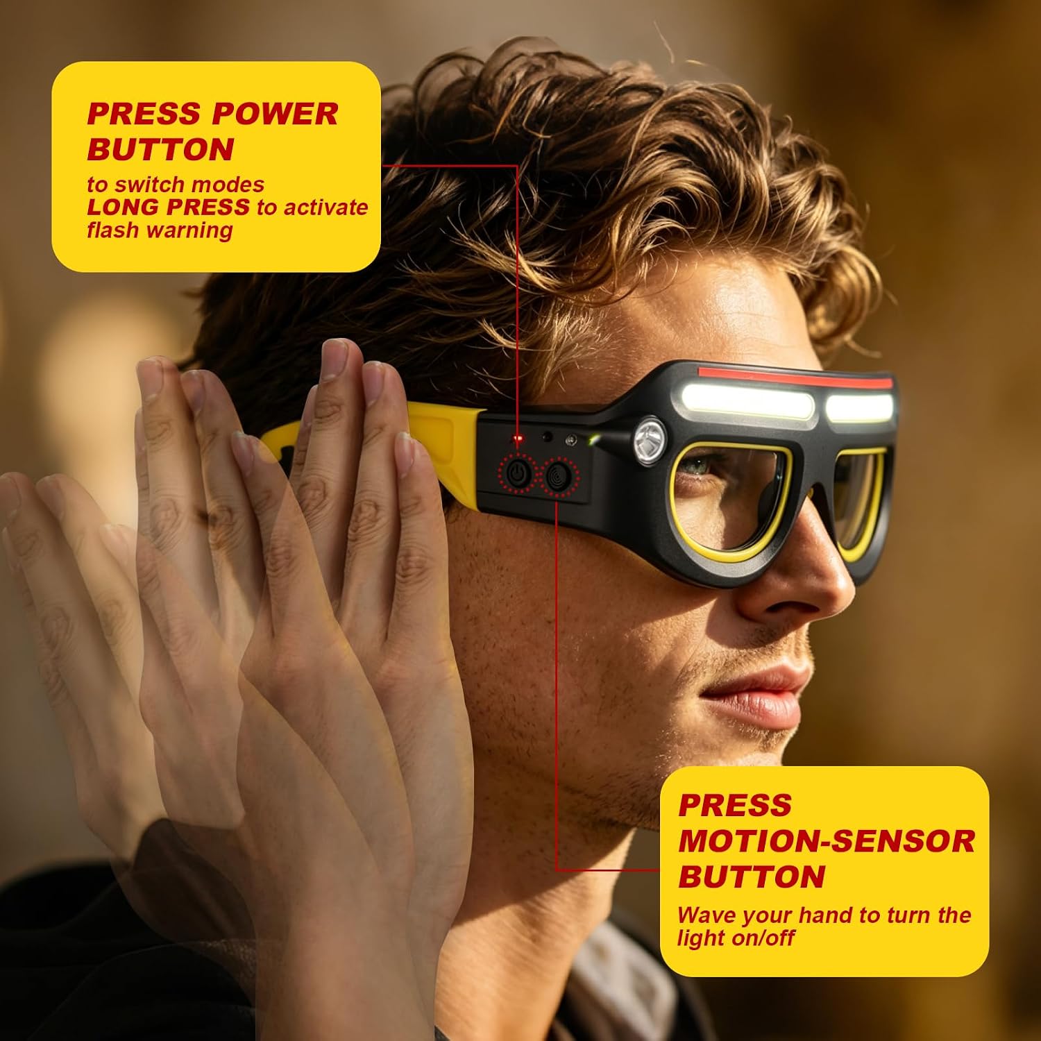 SUNPRO Led Safety Glasses with Lights, 5 Modes Lighted Handybeam Glasses with Motion Sensor, Mechanic Glasses for Night Work