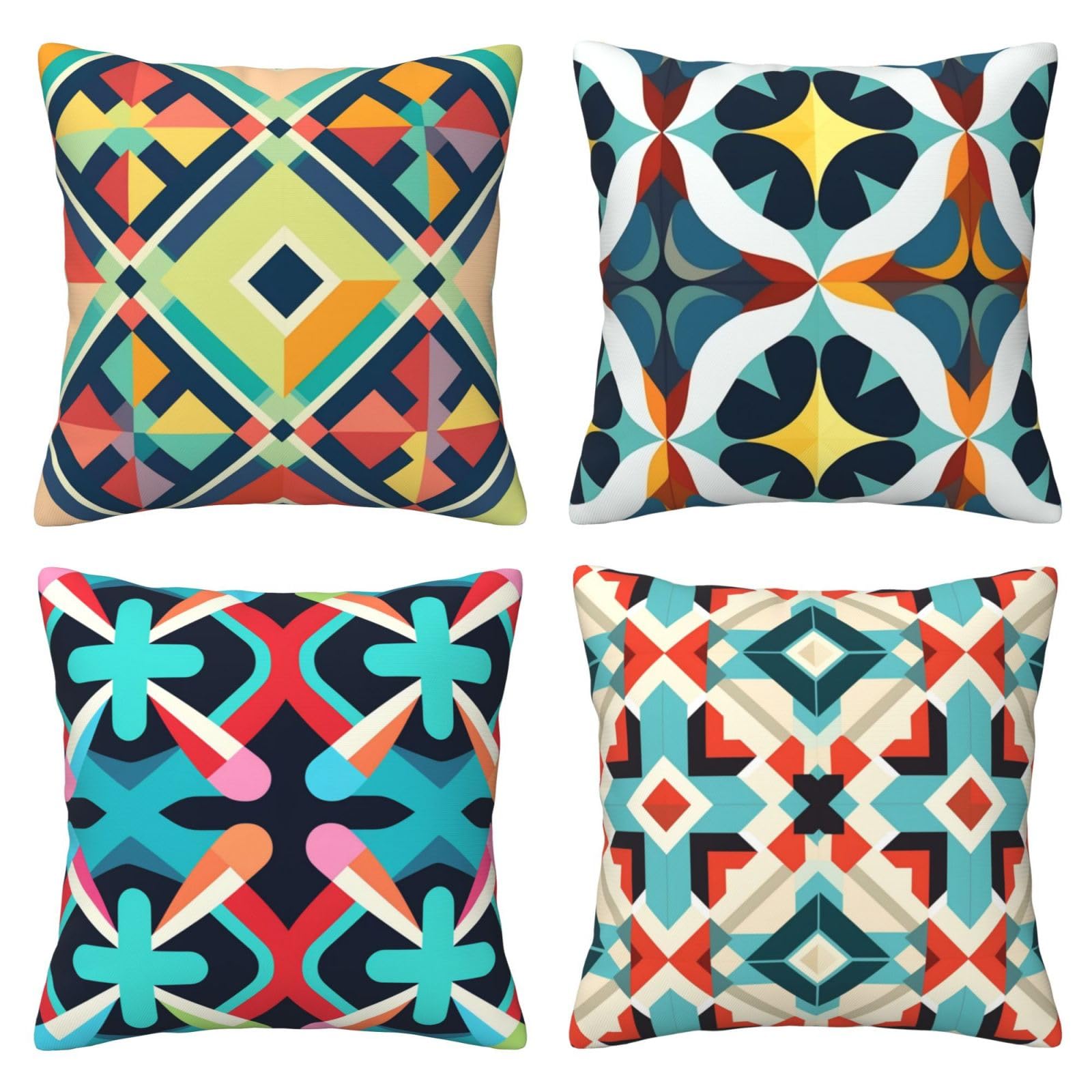 Housse de Coussin 45x45cm Lot de 4 Coussins décoratifs Mandala Peluche Courte Carré Taie D'Oreiller Fleur Housse Coussin with Invisible Zipper,pour Canapé Jardin Oreiller d'Extérieur Décor18x18in