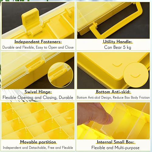 Miniatura 10 de Juexica Paquete de 2 cajas organizadoras de plástico transparente de 48 rejillas con divisores extraíbles, caja de coleccionista de juguetes,