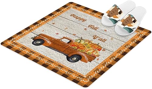 Miniatura 3 de PVC Loofah Shower Mat 24x24 inch, Happy Fall Y'all Pumpkin Truck Maple Leaves Orange Lattice Non Slip Comfortable Bathtub Mat Quick Drying Bath Mat