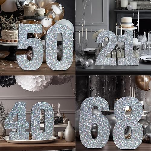 Miniatura 4 de Eploger Letrero plateado con purpurina para decoración de cumpleaños número 2, centros de mesa de aniversario de cumpleaños para decoración de mesa,