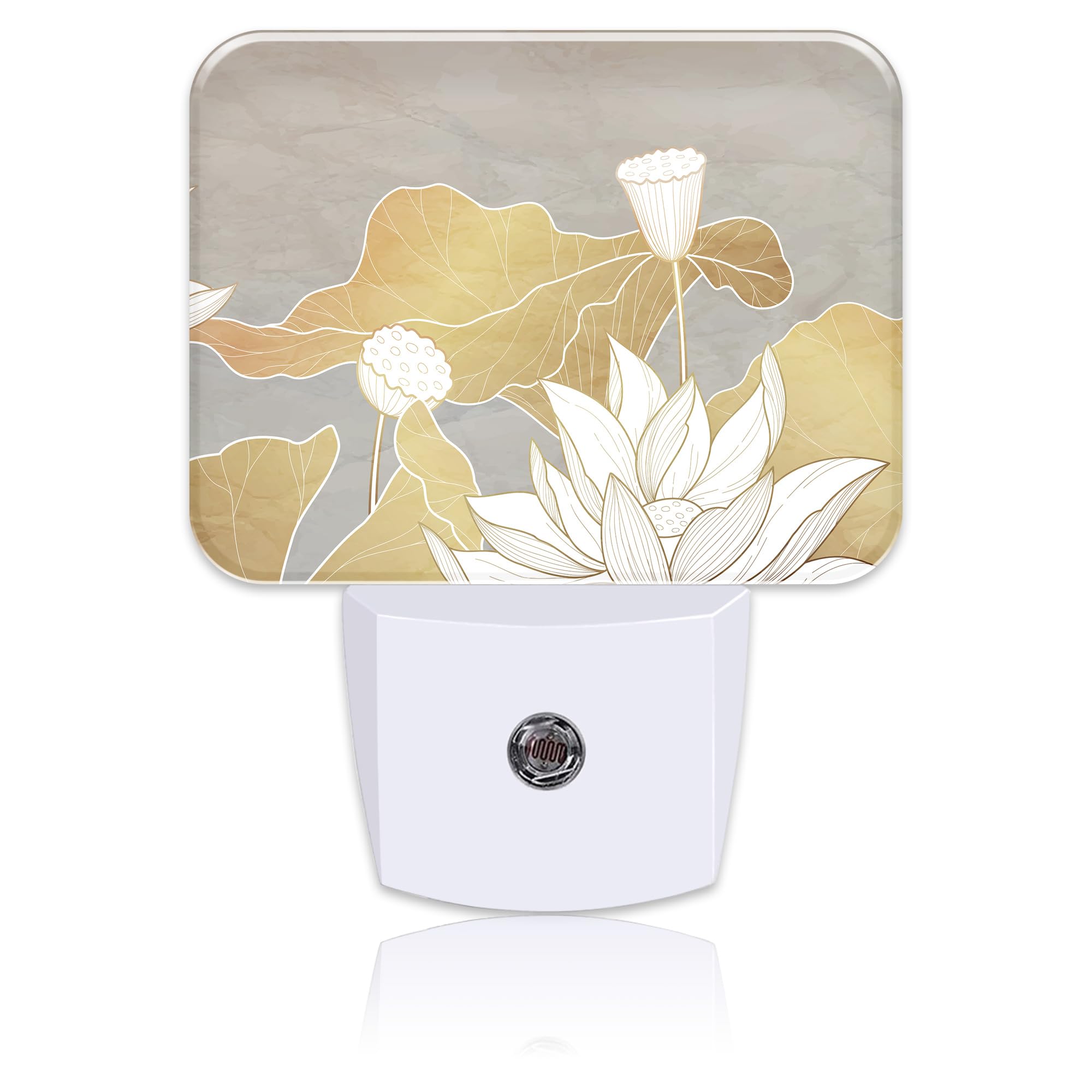 Luxury Water Lily Flowers Night Light Plug into Wall, Golden Lotus and Leaves Night Light with Dusk to Dawn Sensor for Kid Girls Boys Women Men Room, Hallway, Kitchen, Bathroom, Stairs Decor