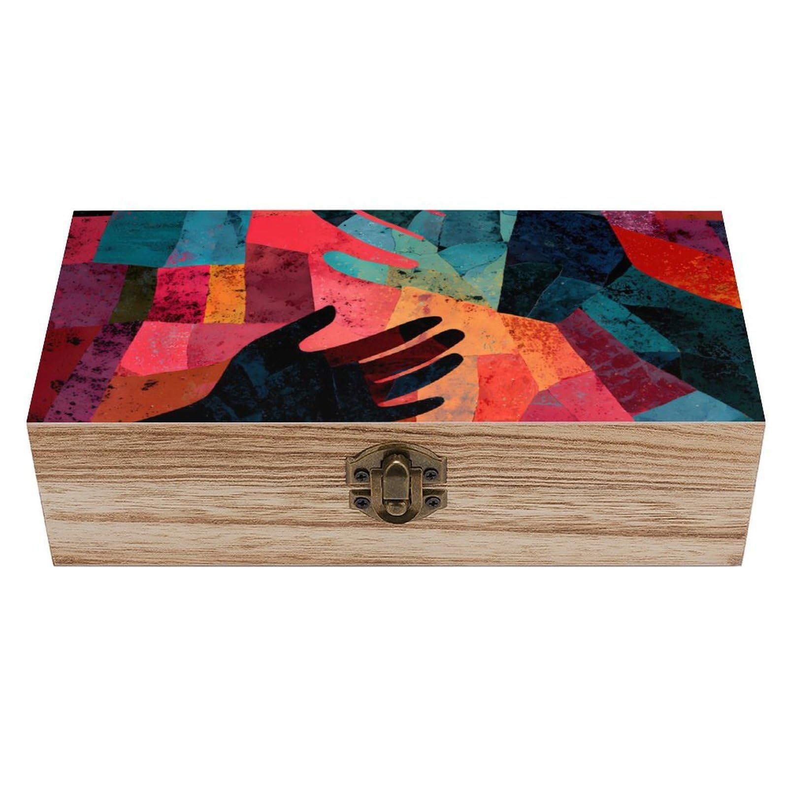 HLBSDM Mosaic Healing Handsgs Wooden Storage Box Craft Memory Keepsake Treasure Chest Box Jewelry Organizer
