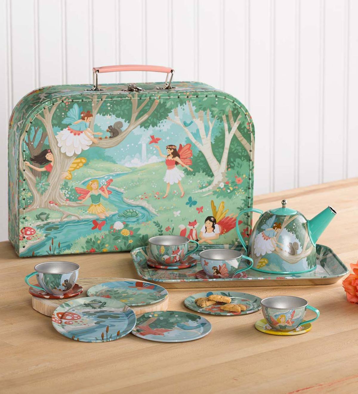 Buy HearthSong 15Piece Themed Tin Tea Set, Includes Teapot, 4 Plates