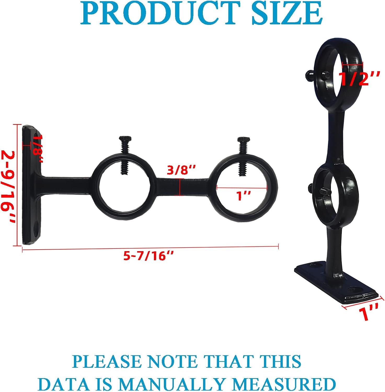 Curtain Rod Bracket, 3Pcs Double Curtain Rod Holders, Double Curtain Rod Bracket For Living Room Bedroom For 1 Inch Rod, Black