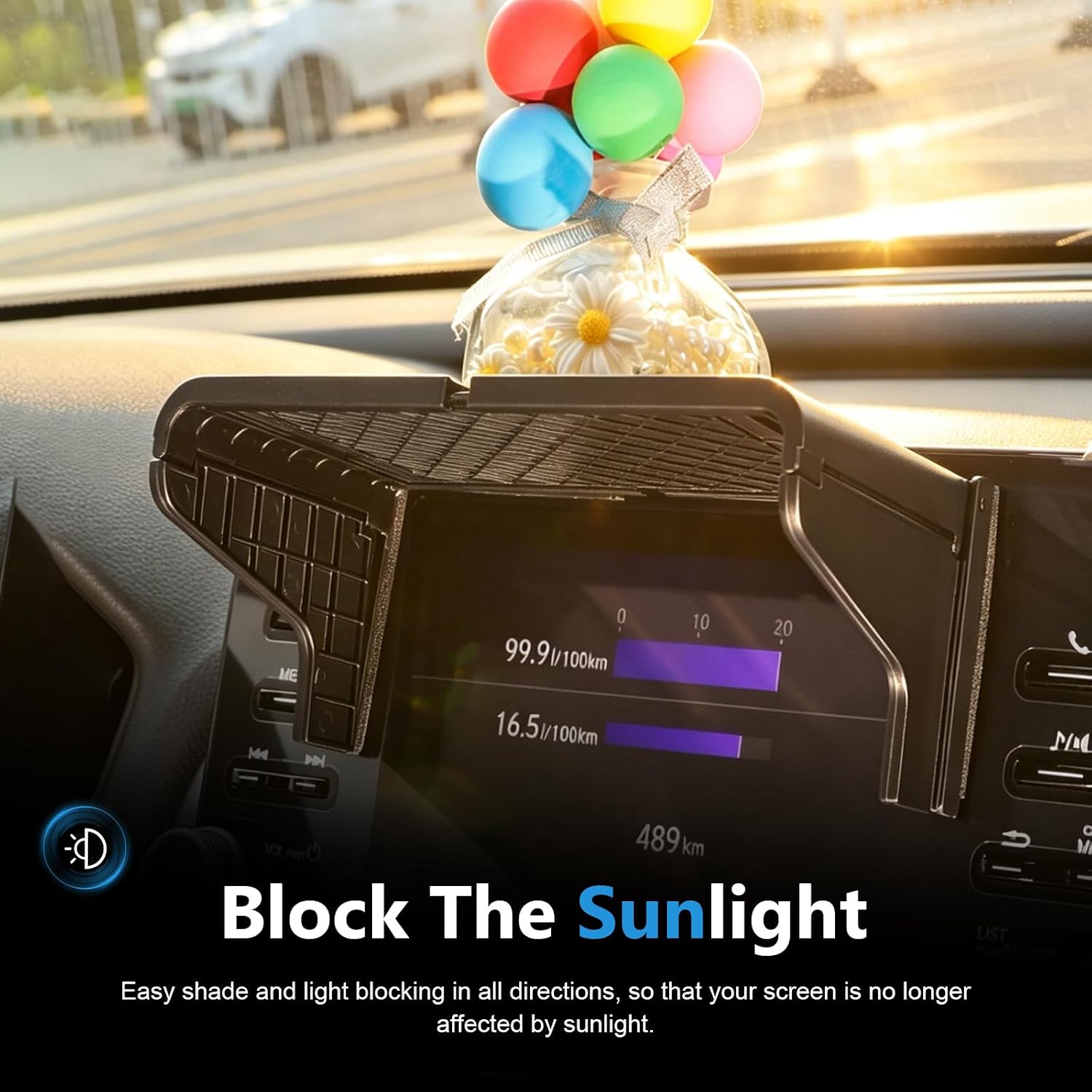 Car GPS Sun Shade, Anti-glare Vehicle Navigator Sunshade Visor, Adjustable Car Visor Display Screen Cover, for 7-12 Inch Car Displays (Black)