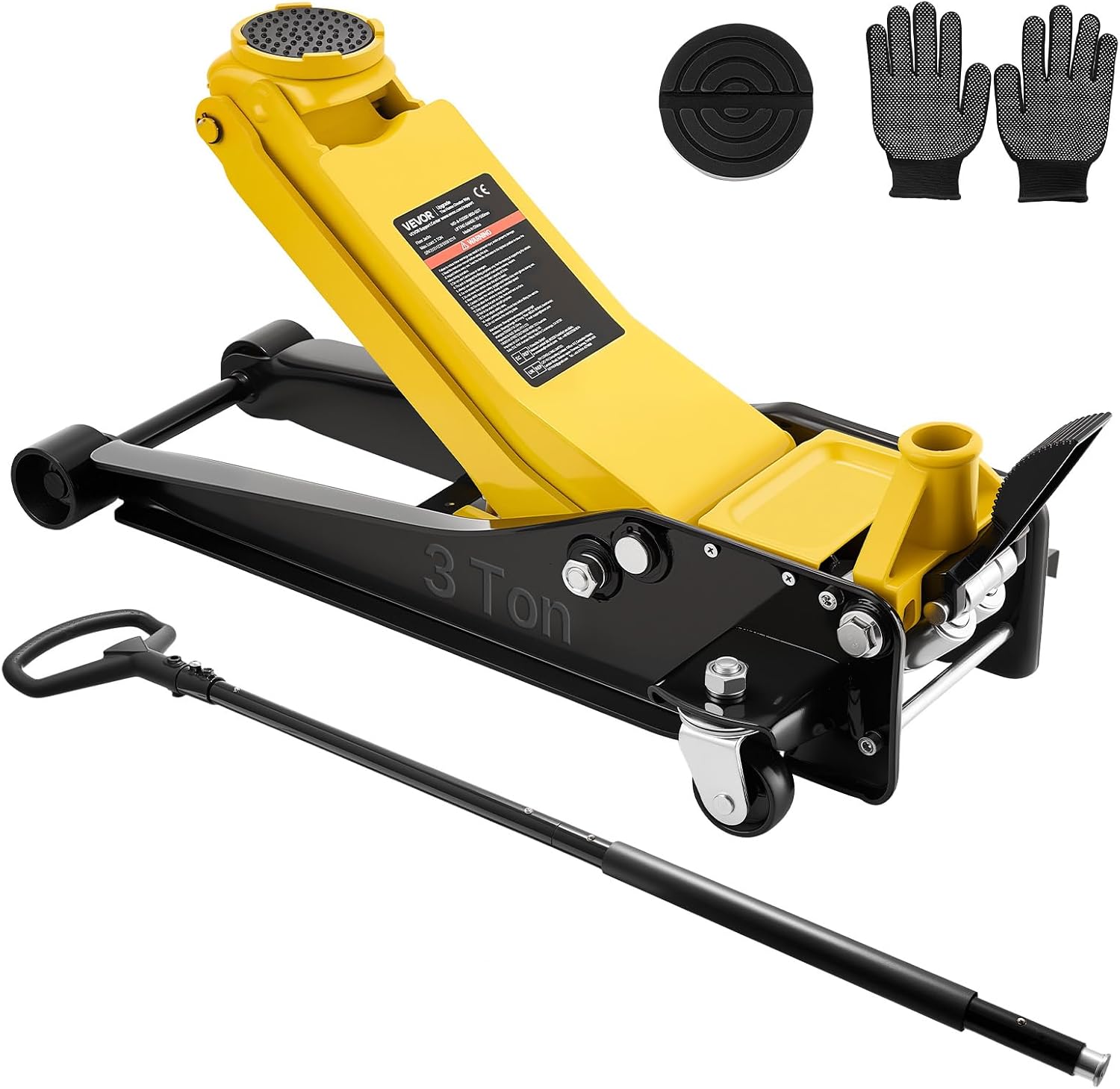 VEVOR Low Profile Floor Jack, 3 Ton (6614 lbs) Capacity, Steel Racing Floor Jack with Dual Pistons Quick Lift Pump & SUV Adapter, Hydraulic Trolley Car Lift for Sports Cars, Lifting Range 2.95"-19.7"