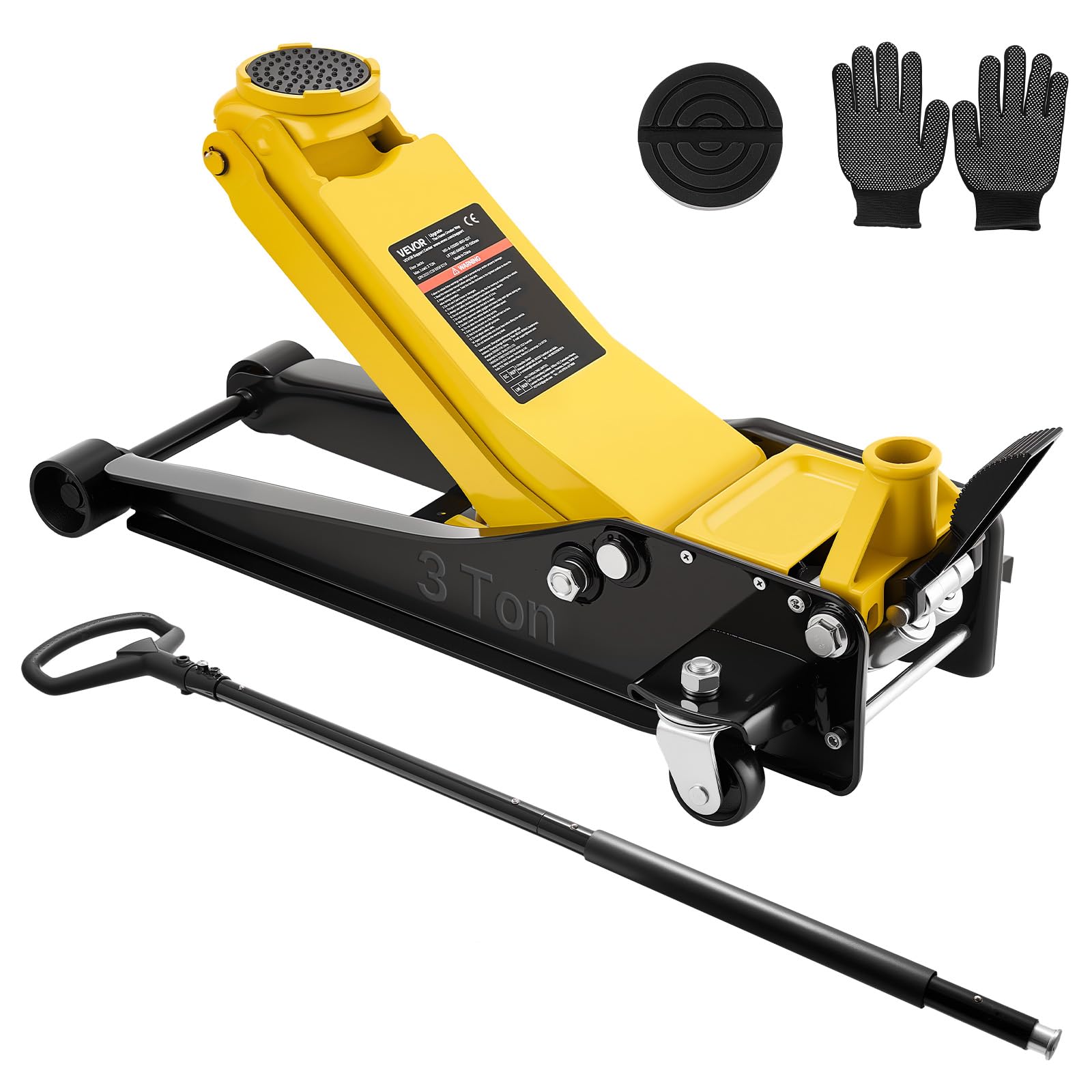 VEVOR Gato de Perfil Bajo Capacidad de 3 t, Gato Hidráulico de Acero con Bomba de Elevación Rápida de Pistón Doble y Adaptador para SUV, Rango de Elevación 75 a 500 mm, para Automóviles, Vehículos