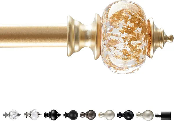 Deconovo Heavy‑Duty Curtain Rods 48‑84 Inch Long, 3/4 Inch Metal Rod in Gold, Adjustable Telescoping Rod with Decorative Finials, Wall‑Mount Hardware Included, Fits Curtains for Living Room Bedroom