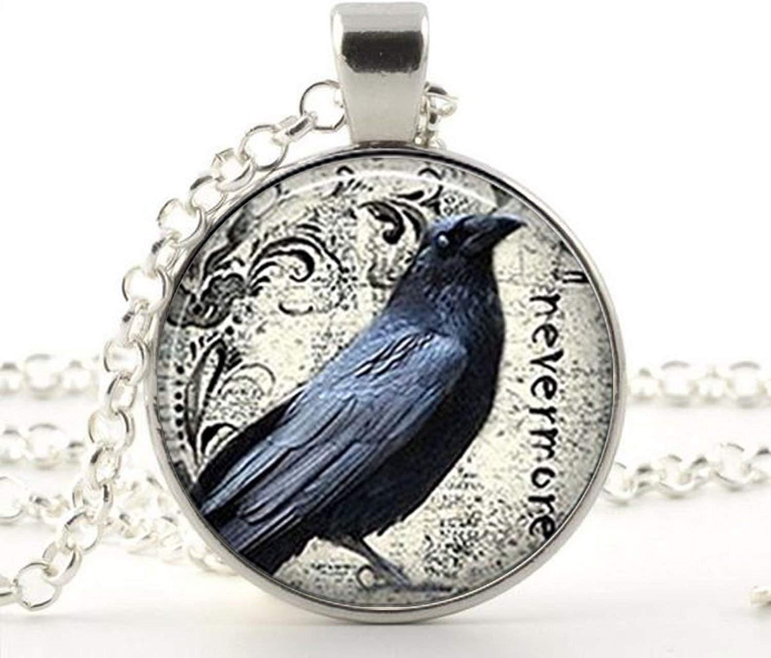 Poe's Raven Pendant Necklace, Poe Nevermore Goth Literary Necklace, Jewelry,Mens Chain Women Charm