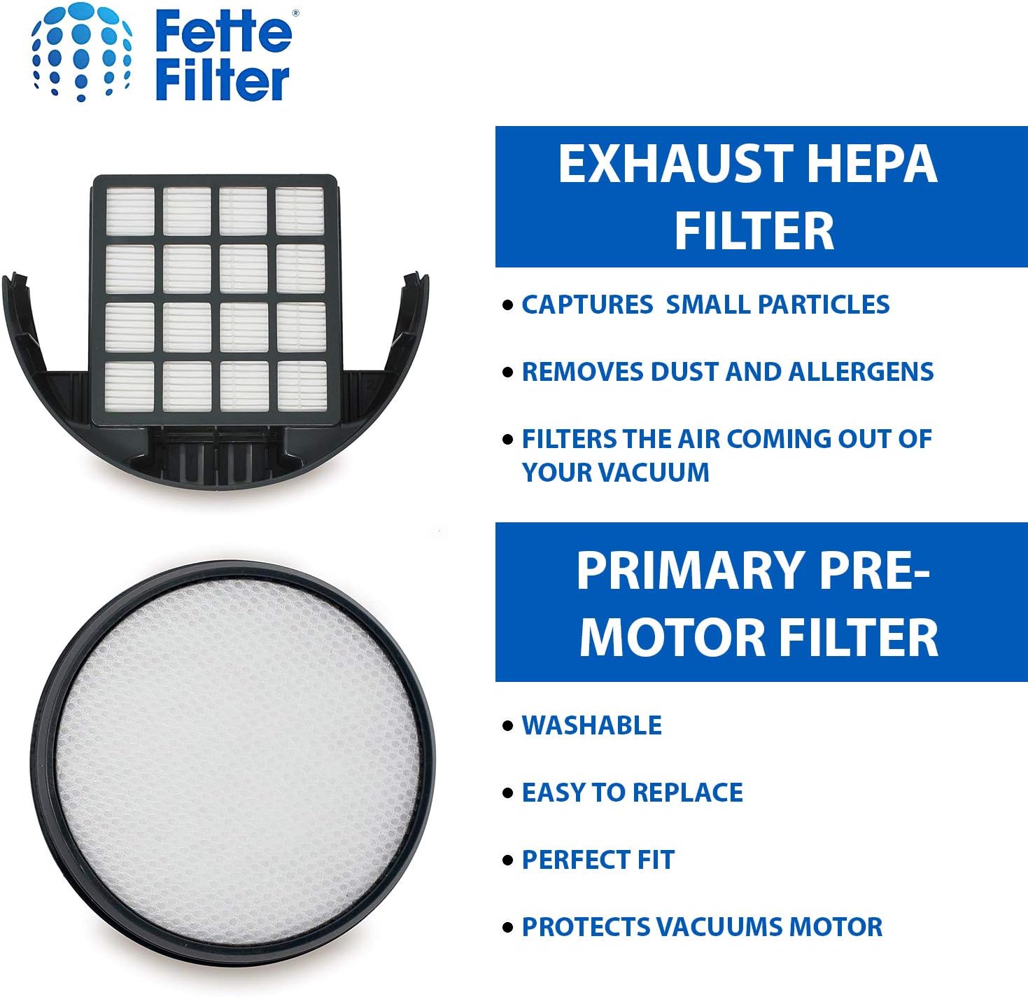 Fette Filter - Upright Vacuum Filter Kit Compatible with Hoover WindTunnel 3 Pro Pet. Compare to Part # 303903001 & 305687002. (Pack of 2)