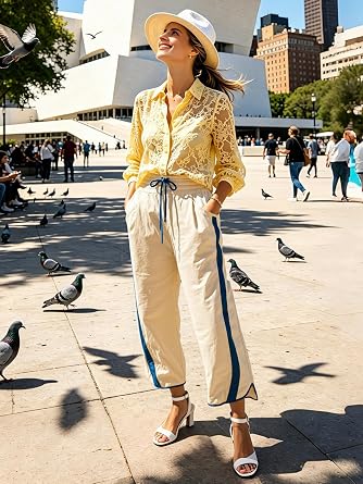 Womens Pants Baggy Wide Leg Casual Workout Elastic Waisted Stripes Track Pockets Y2K Barrel Trendy