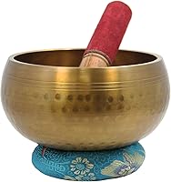 Vista 6 de DharmaObjects Juego de mazo tibetano de 5.5 pulgadas con cojín de cuenco de canto martillado a mano oscura