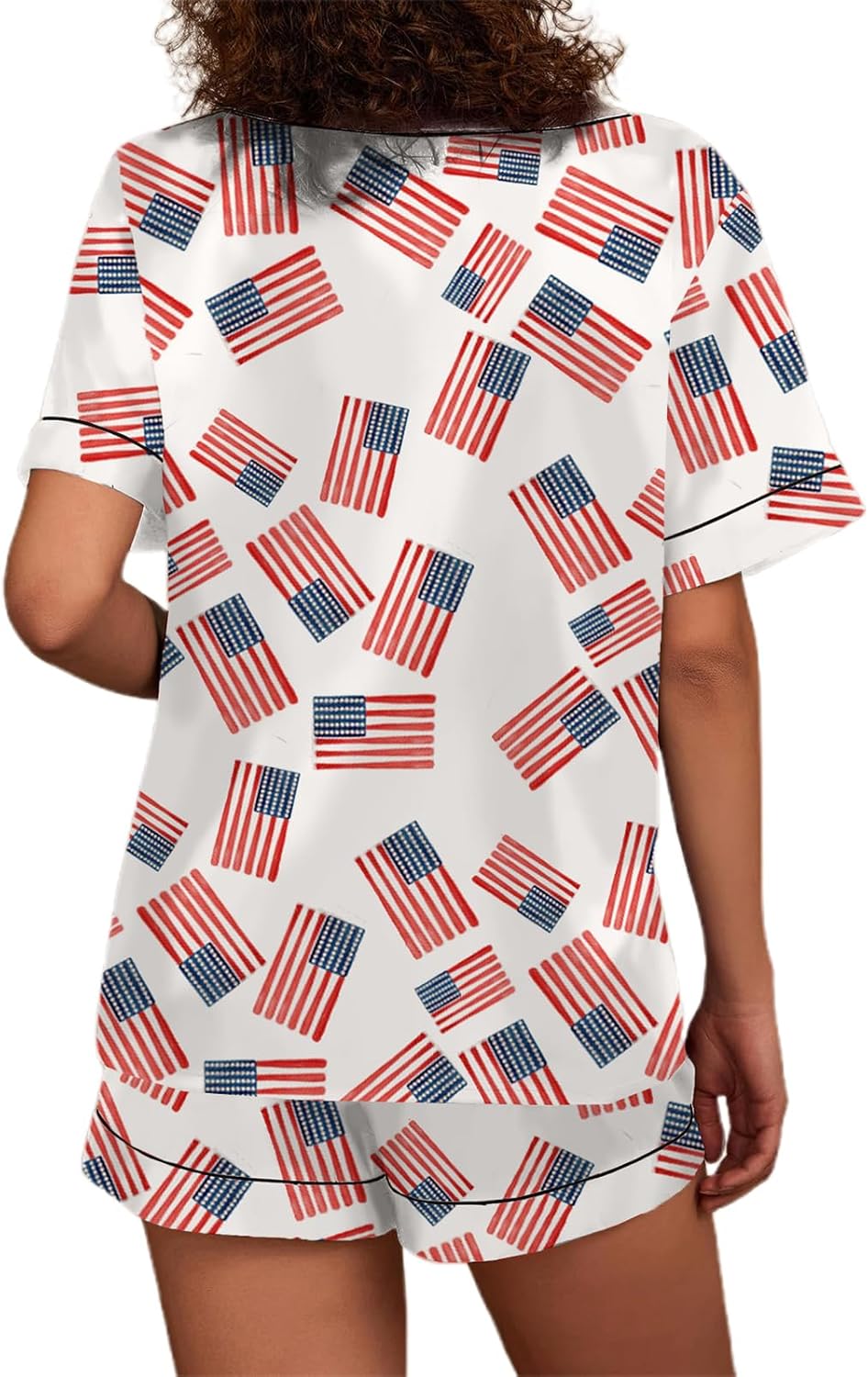 Women Hearts Pajama Sets Satin Short-Sleeve Top and Shorts Set 2 Piece Loungewear Sleepwear - Image 2