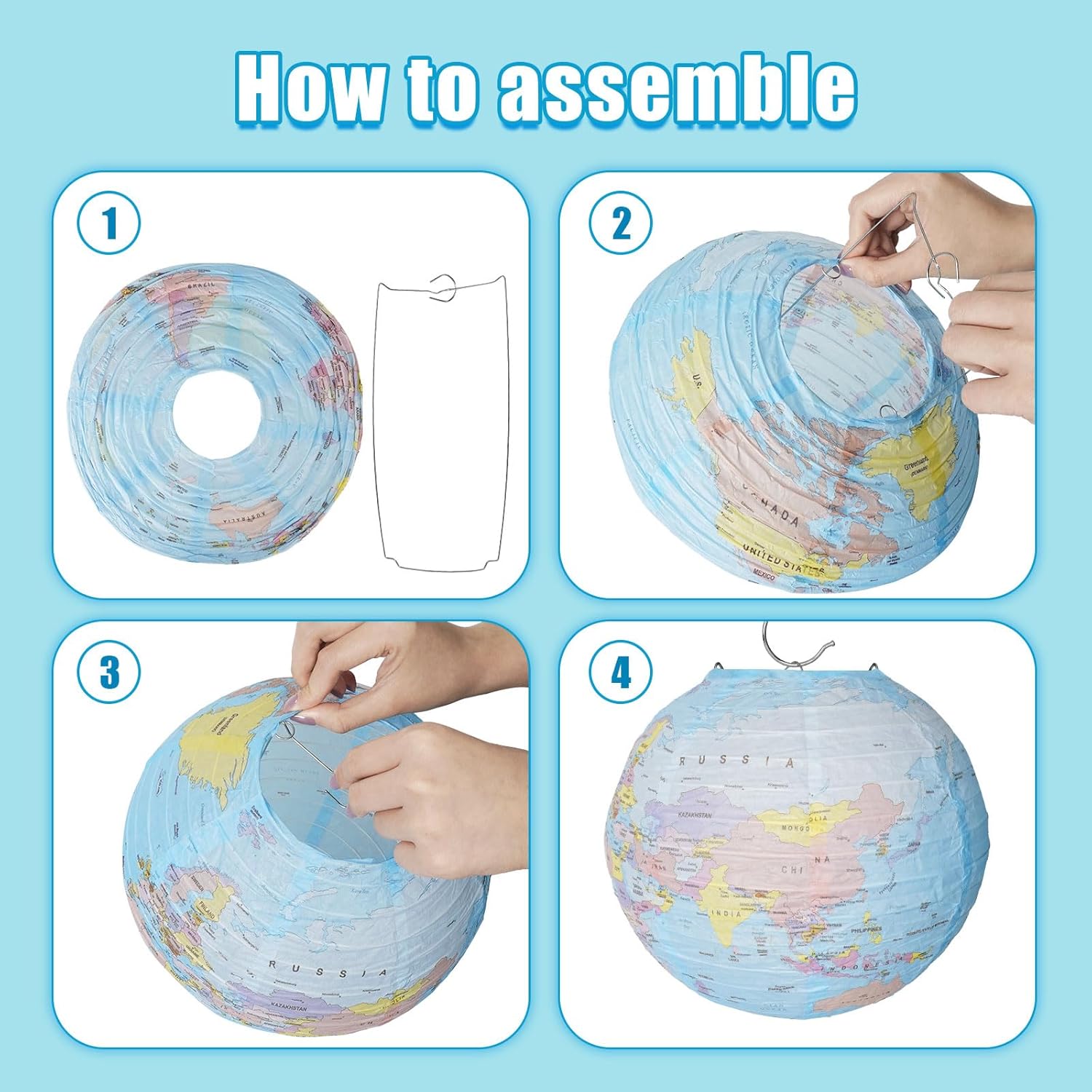 14 Pcs 10 Inch Globe Hanging Paper Lanterns,World Map Paper Lanterns,Around The World Earth Day Decorations,Travel Map Globe Theme Party Decorations for Home Classroom Earth Theme Party Decor