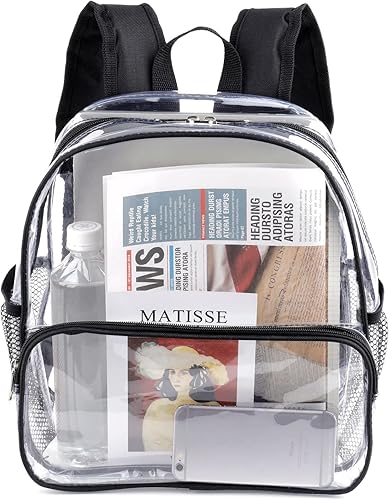 Mini mochila transparente aprobada por el estadio de 12 x 6 x 12 pulgadas, mochila pequeña transparente transparente para estadio, Negro, 12In Mini