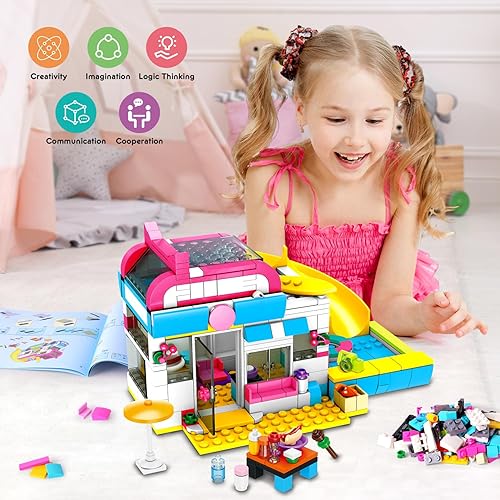 Miniatura 4 de HOGOKIDS Juego de construcción 3 en 1 para niñas, 494 piezas, juego de bloques de construcción de campamento en la playa, juguetes de construcción